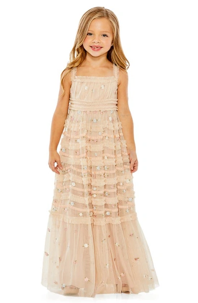 Shop Mac Duggal Kids' Floral Embroidered Ruffle Party Dress In Blush Multi