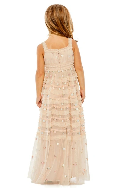 Shop Mac Duggal Kids' Floral Embroidered Ruffle Party Dress In Blush Multi