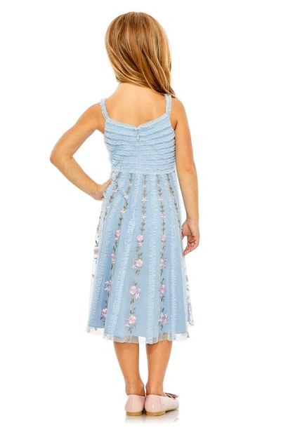 Shop Mac Duggal Kids' Floral Embroidered Ruffle Dress In Blue Multi