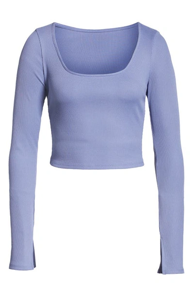 Shop Alo Yoga Long Sleeve Alosoft Rib Crop Top In Infinity Blue