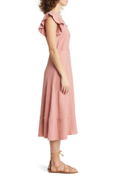Shop Treasure & Bond Flutter Sleeve V-neck Midi Dress In Pink Desert