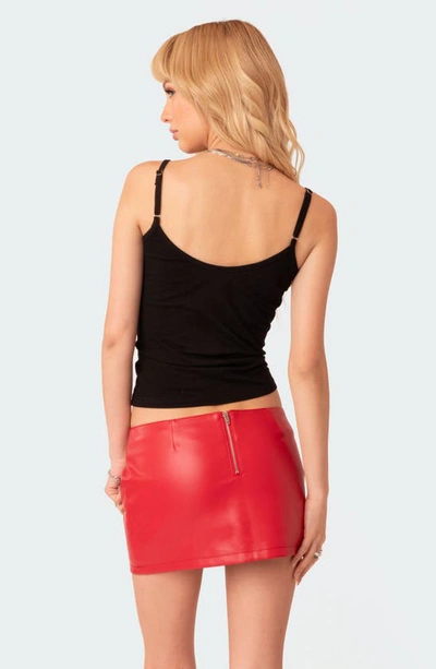 Edikted Noa Low Rise Faux Leather Miniskirt In Red