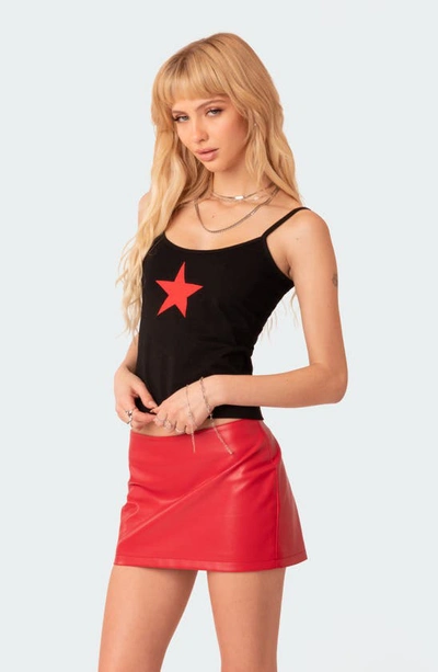 Edikted Noa Low Rise Faux Leather Miniskirt In Red
