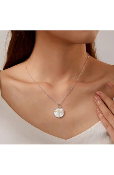 Lafonn Simulated Diamond & Mother-of-pearl Cross Pendant Necklace In White