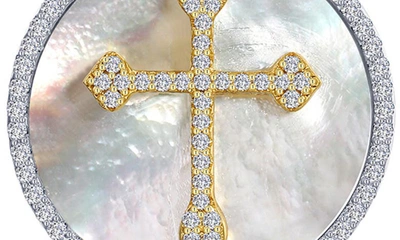 Lafonn Simulated Diamond & Mother-of-pearl Cross Pendant Necklace In White