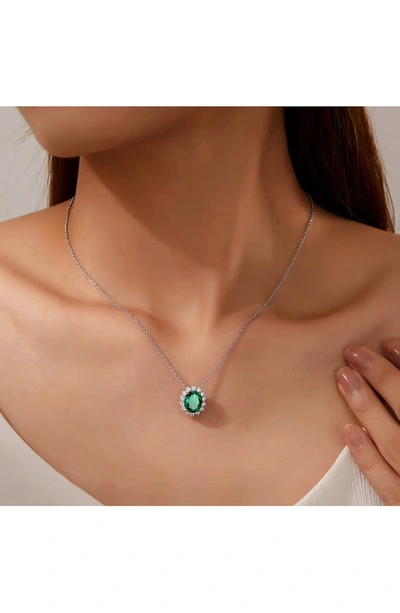 Shop Lafonn Simulated Diamond Halo Pendant Necklace In Green