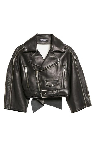 Undercover Open Back Tie Leather Jacket In Black
