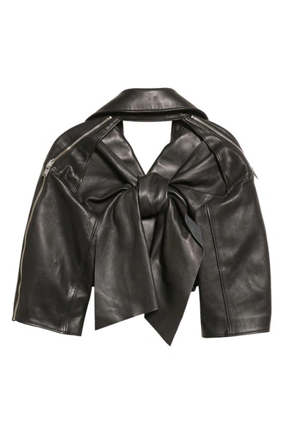Undercover Open Back Tie Leather Jacket In Black
