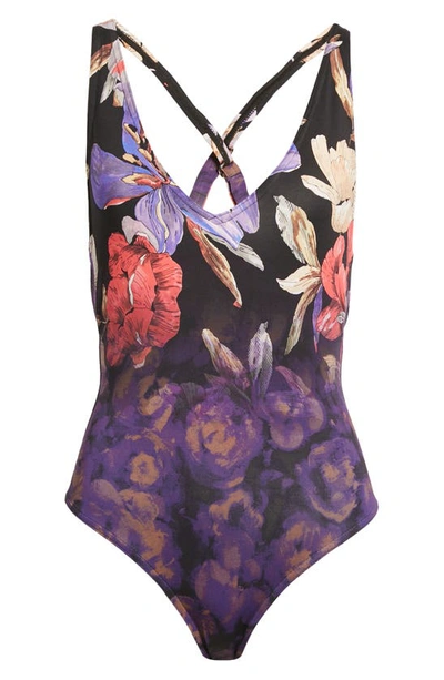 Shop Dries Van Noten Goya Floral One-piece Swimsuit In Auber 357