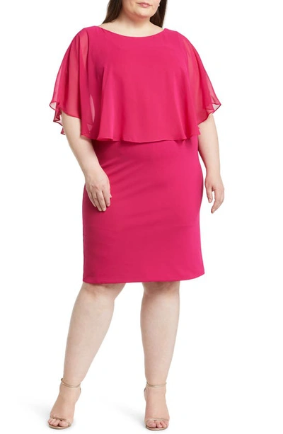 Shop Connected Apparel Cape Sleeve A-line Dress In Fuschia
