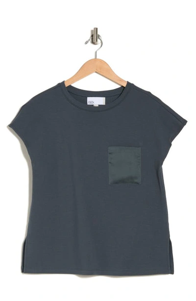 Shop Nordstrom Rack Cap Sleeve Satin Pocket Cotton T-shirt In Blue Slate