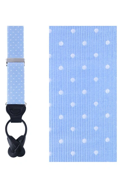 Shop Trafalgar Aura Polka Dot Silk Suspenders In Light Blue Polka Dot