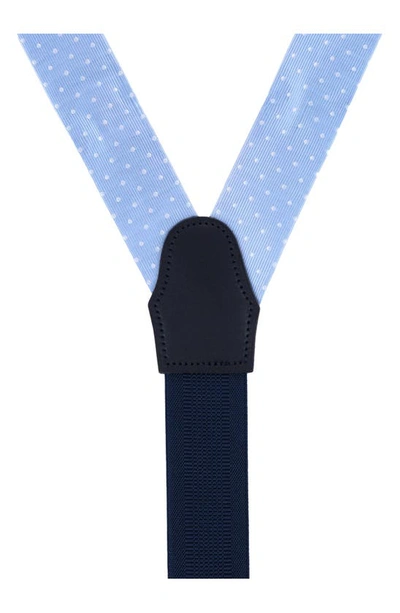 Shop Trafalgar Aura Polka Dot Silk Suspenders In Light Blue Polka Dot