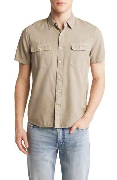 Shop Lucky Brand Lived-in Short Sleeve Button-up Workwear Shirt In Silver Sage