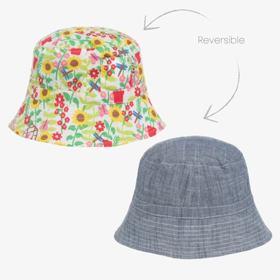 Shop Frugi Girls Blue Reversible Floral Bucket Hat