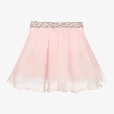 Shop Elie Saab Girls Pink Pleated Silk Organza Skirt