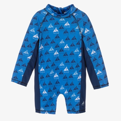 Shop Mitty James Boys Blue Boat Logo Sun Suit (upf50+)