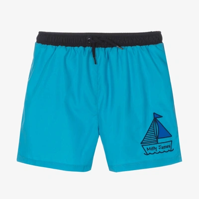 Shop Mitty James Boys Blue Logo Swim Shorts (upf 50+)