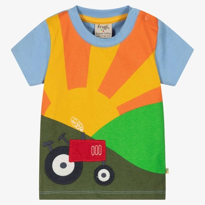 Shop Frugi Organic Cotton Sunshine Tractor T-shirt In Blue