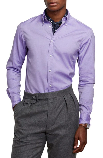 Shop Ralph Lauren Purple Label Washed Pinpoint Oxford Button Down Shirt In Lavender