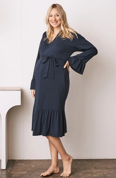Angel Maternity Maternity/nursing Robe In Navy