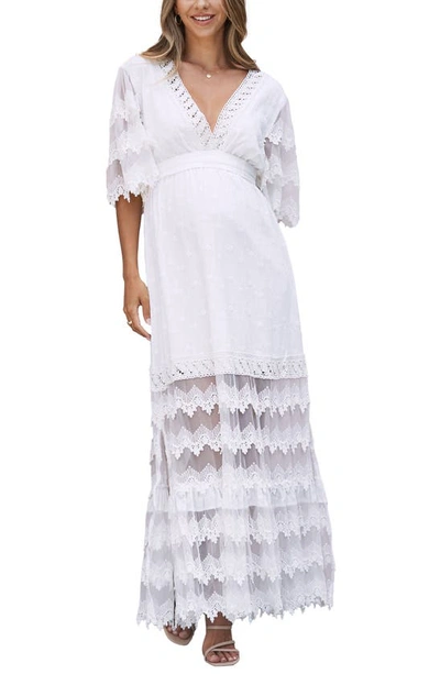 Shop Angel Maternity Lace Cotton Maternity Maxi Dress In White