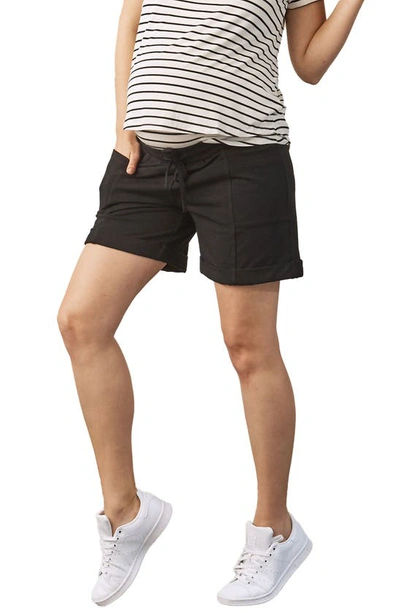 Shop Angel Maternity Cuff Cotton Blend Maternity Shorts In Black