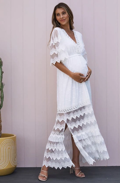 Shop Angel Maternity Lace Cotton Maternity Maxi Dress In White