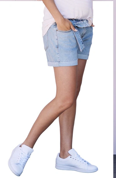 Shop Angel Maternity Maternity Denim Shorts In Blue Denim