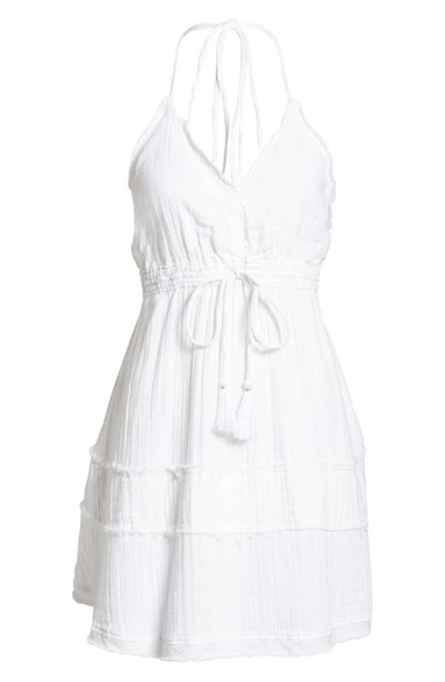 Shop Elan Raw Edge Halter Cotton Cover-up Dress In White