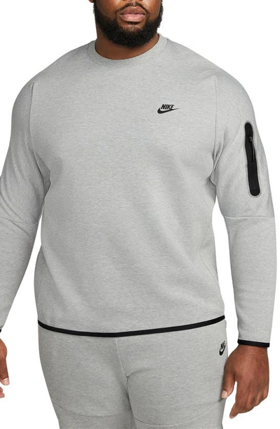 Shop Nike Sportswear Tech Fleece Crewneck Sweatshirt In Dark Grey Heather/ Black