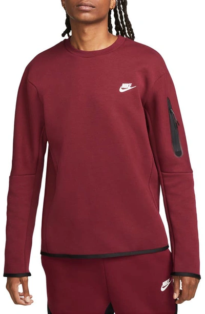 Shop Nike Sportswear Tech Fleece Crewneck Sweatshirt In Dark Beetroot/ Phantom