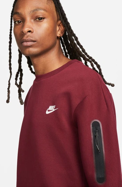 Shop Nike Sportswear Tech Fleece Crewneck Sweatshirt In Dark Beetroot/ Phantom