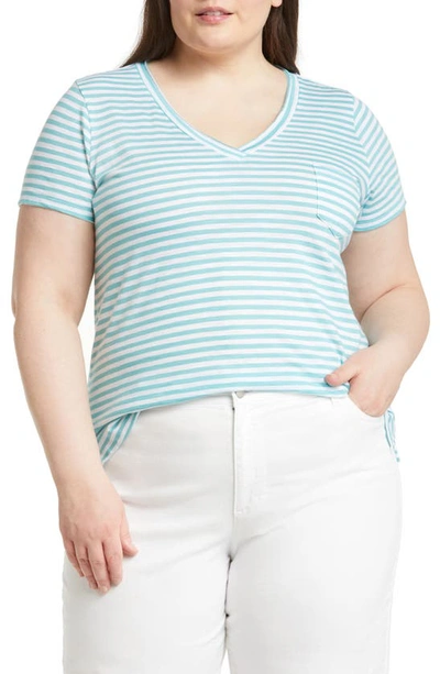Shop Caslon Short Sleeve V-neck T-shirt In Teal Shore-white Brooke Stripe