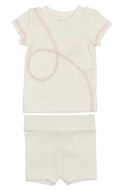 Shop Maniere Spiral Stitch Cotton Knit T-shirt & Shorts Set In White