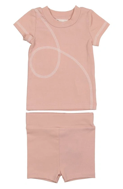 Maniere Manière Spiral Stitch Cotton Knit T-shirt & Shorts Set In Pale Pink