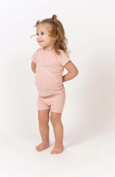 Maniere Manière Spiral Stitch Cotton Knit T-shirt & Shorts Set In Pale Pink