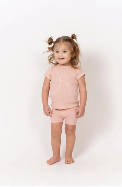Maniere Manière Spiral Stitch Cotton Knit T-shirt & Shorts Set In Pale Pink