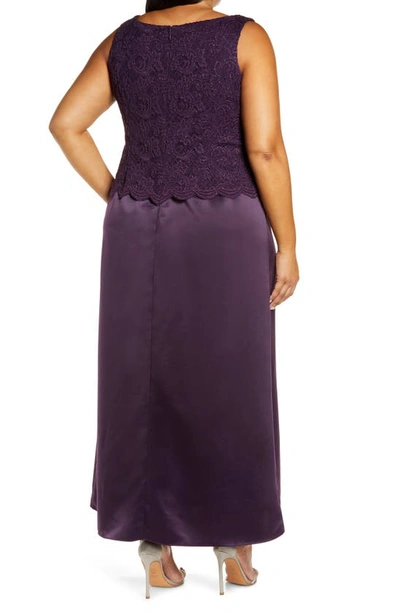 Shop Alex Evenings Embroidered Lace Mock Two-piece Gown With Jacket In Eggplant