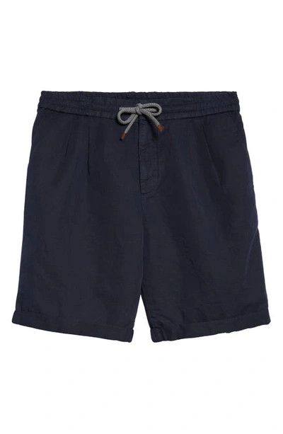 Shop Brunello Cucinelli Garment Dyed Linen Blend Bermuda Shorts In C2515 Ocean Blue