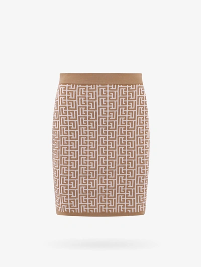 Shop Balmain Skirt In Beige