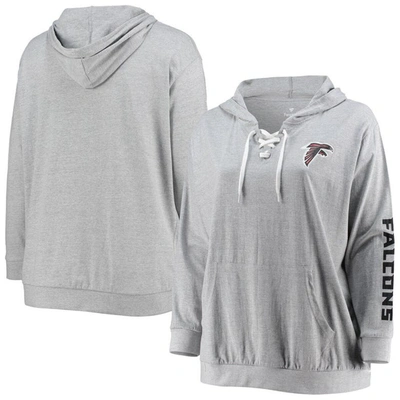 Shop Fanatics Branded Heathered Gray Atlanta Falcons Plus Size Lace-up Pullover Hoodie In Heather Gray