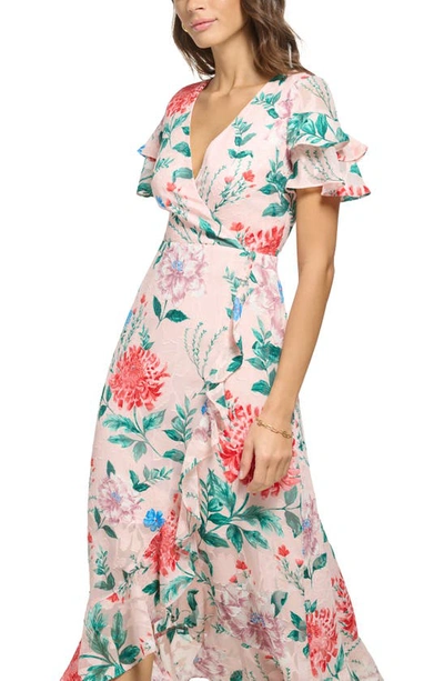 Shop Kensie Floral High-low Maxi Dress In Blush Multi