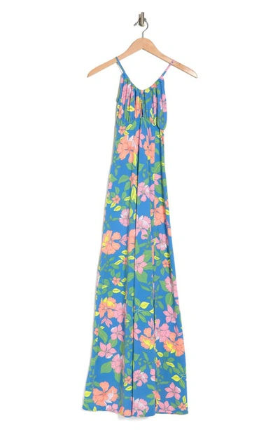 Shop Maaji Starflower Zandra Floral Cover-up Maxi Dress In Blue
