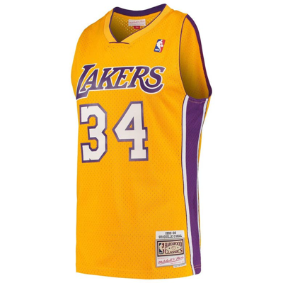 Shop Mitchell & Ness Shaquille O'neal Gold Los Angeles Lakers Hardwood Classics Swingman Jersey