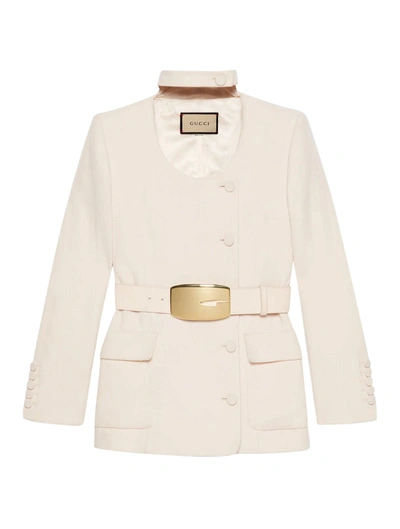 Shop Gucci Jacket In Wool Crepe In White