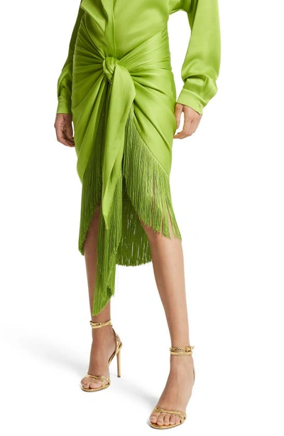 Shop Michael Kors Fringe Charmeuse Sarong Wrap Skirt In Lime