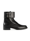 Saint Laurent Black Leather Double Buckle Detail Lace Up Combat Boots