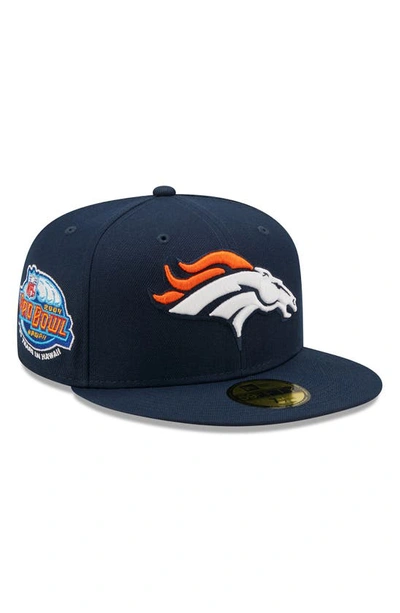 Shop New Era Navy Denver Broncos 2004 Pro Bowl Side Patch Orange Undervisor 59fify Fitted Hat