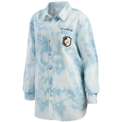 Wear By Erin Andrews Denim Pittsburgh Steelers Chambray Acid-washed Long  Sleeve Button-up Shirt